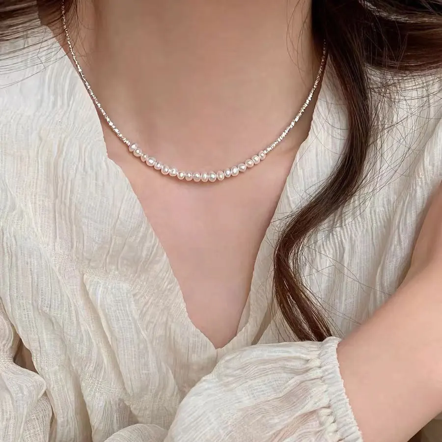

S925 Sterling Silver Natural Freshwater Pearl Small Pieces Of Silver Necklace Women's Korean New Niche High-Grade Bracelet