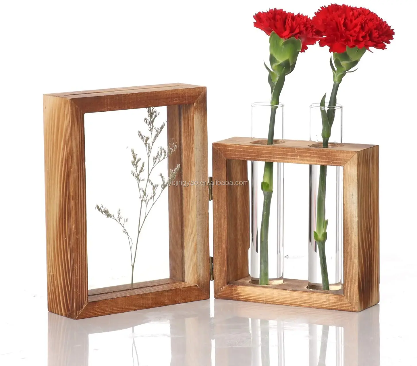 

Desktop Glass Planter DIY Test Tube Vase with Picture Frame Photo Display Tabletop Glass Terrariumin Wooden Stand for Decoration, Clear