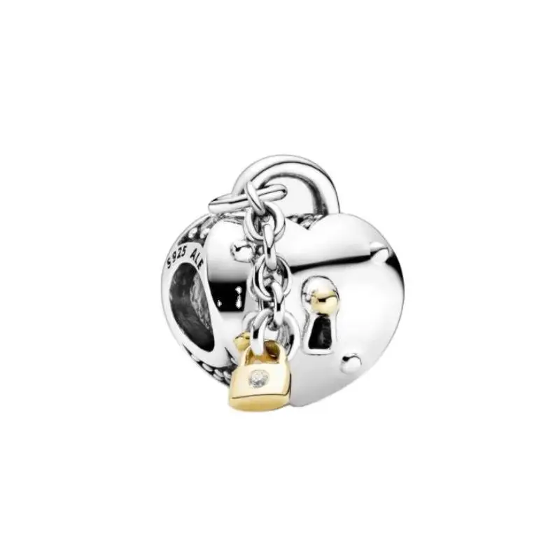 

2021 China Factory 925 Sterling Silver Charms 14K Golden Pendant Charms for Bracelet and Necklace heart lock