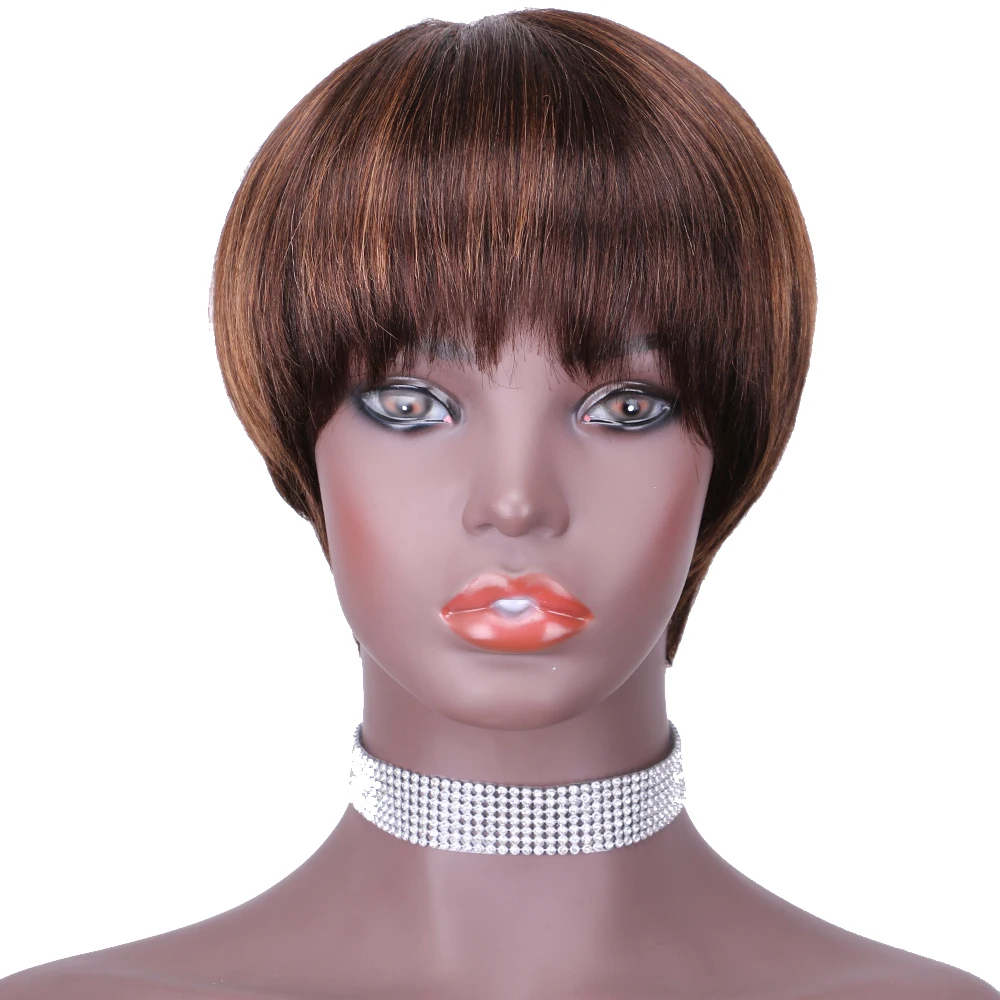 

Pixie Cut Machine Made Wigs Short 100% Human Hair Wigs for Black Women Short Straight Black Ladies Wigs P4 color