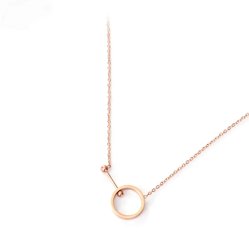 

Jachon Simple stainless steel necklace Charm Jewelry Geometrical Rose Gold Hollow Out Collarbone Chain Necklace