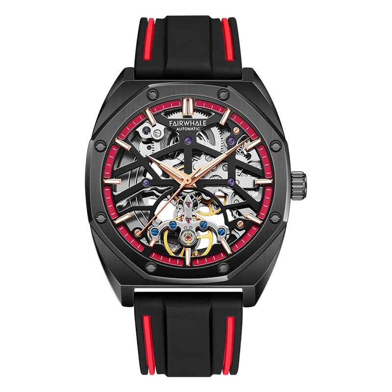 

Fairwhale Men Fashion Watch Waterproof Rubber Strap Big Dial Sport Wristwatch Luxury Men 's Mechanical Racing Watches