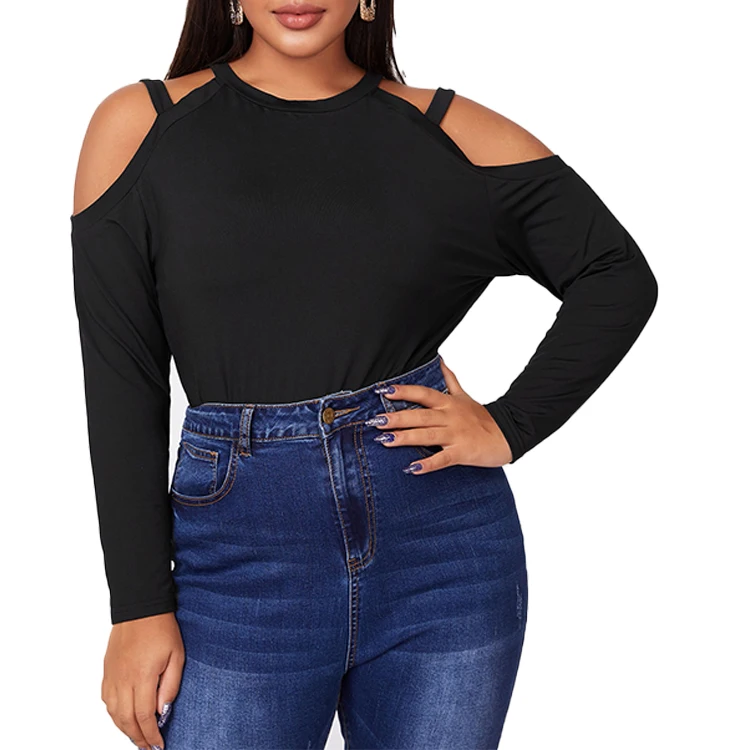 

Wholesale Plus-Size O-neck Off The Shoulder Hollow Out Bodycon Casual Long Sleeve Blouses Elegant Women