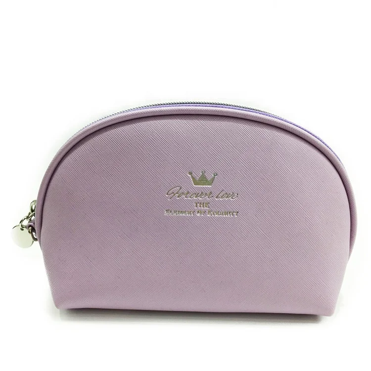 

Portable PU makeup case for purse purple makeup case with silver logo