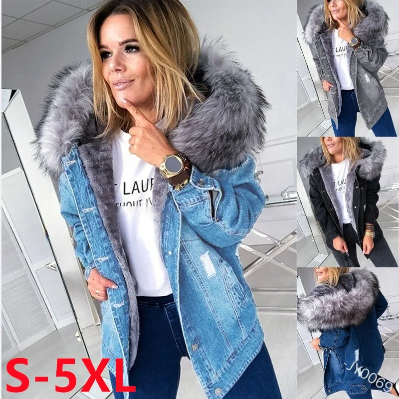 

2021 Winter Stand Collar Women's Coats Pockets Denim Patchwork Single-breasted Jackets Woman Tops Fashion For Women Coats, Customized color