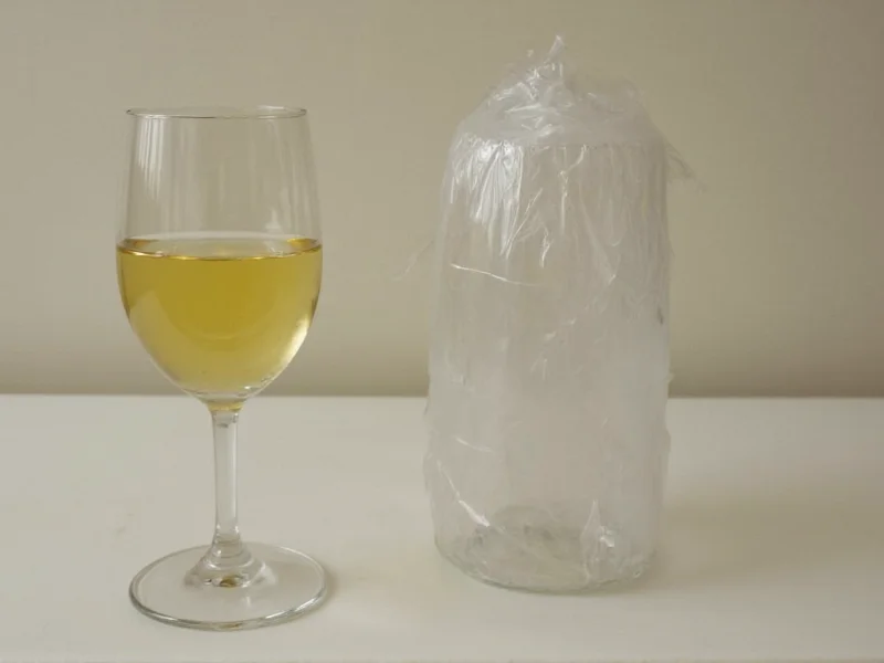 Wine glass fruit fly trap with plastic wrap cover