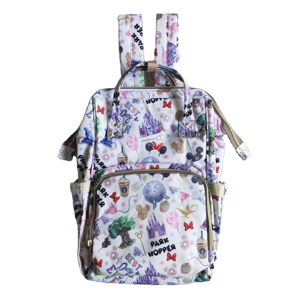 

No MOQ RTS High Quality Functional Waterproof Canvas Travel Diaper Backpack Bags Fashion Cartoon Mommy Diaper Bag, As picture