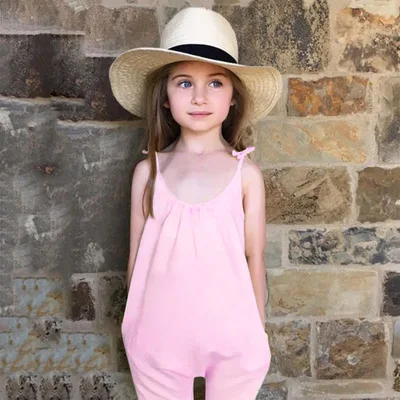 

F10989A little Girls pure cotton casual jumpsuit, Gray /orange/yellow/black/pink