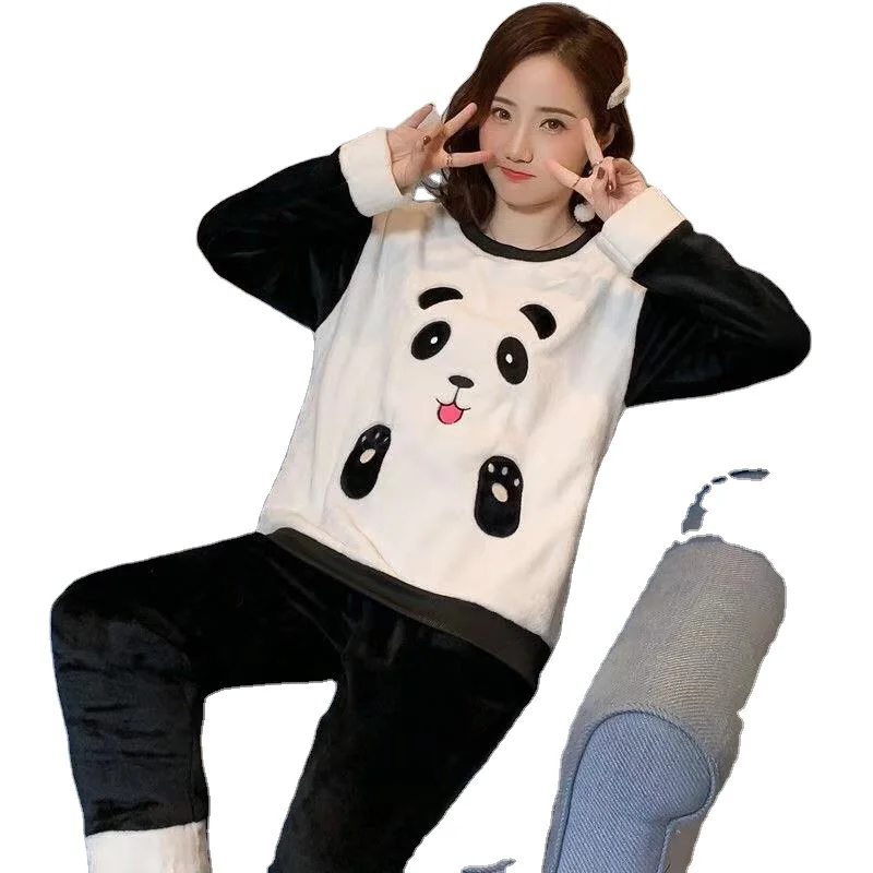 

Women's Flannel Custom Autumn/Winter Pajamas Set Women Long Sleeve Sleepwear Suit Warm Cute Pyjama Femme hive Home Female Pyjama, Same as picture