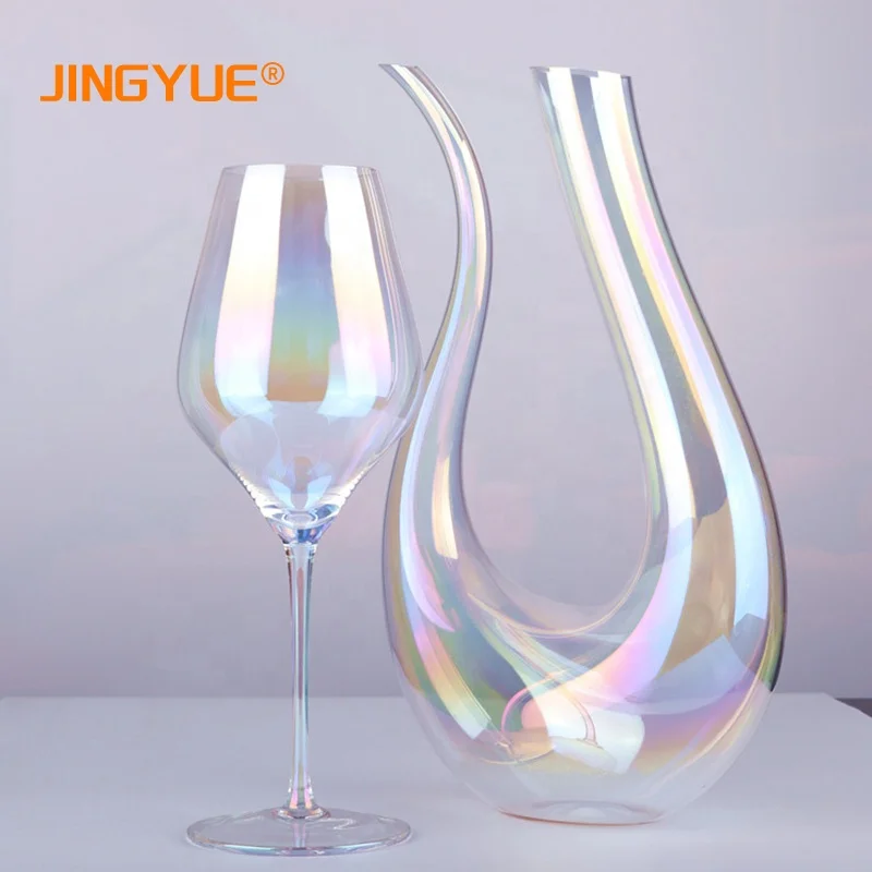 

Elegant 47oz 1400ml Luxurious Crystal Iridescent Glass U-shaped Horn Wine Decanter Wine Pourer Wine Container, Clear