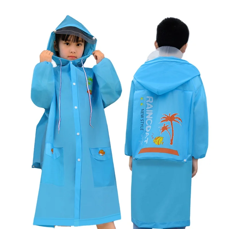 

Children's Raincoat Double Brim Thickened Transparent for Boys and Girls Poncho with Schoolbag Rainproof
