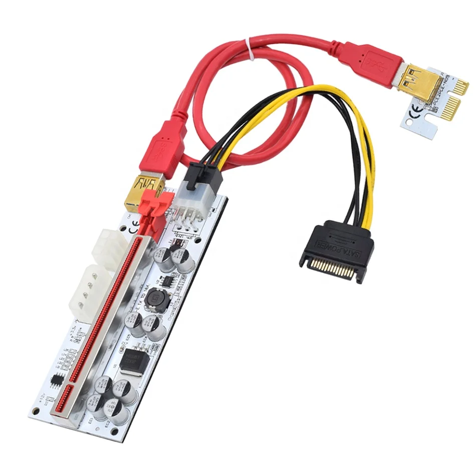 

VER010X USB 3.0 PCI-E Riser VER 010 Express 1X 4x 8x 16x Extender pcie Adapter Card SATA 15pin to 6 pin Power, Red/black (optional)