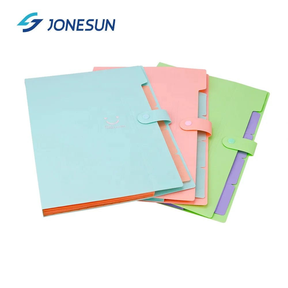 
school stationery candy color A4 size PP plastic 5 pockets expanding file folder document organizer 