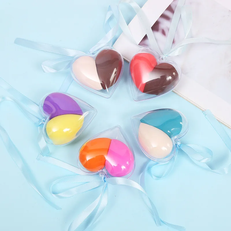 

Wholesale 2pcs Heart-Shaped waterdrop side cut makeup sponge latex free Soft beauty make up sponge set reusable makeup sponge, Multiple colors