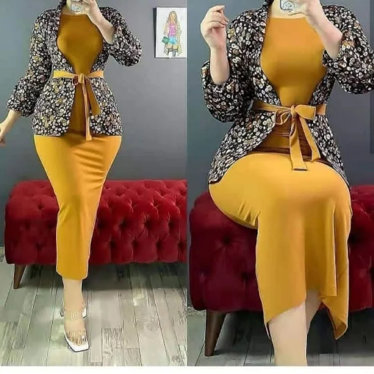 

Ladies Jacket Bodycon Dress Two Piece Dresses Women Lady Elegant flowers long sleeves office dresses, Customized color
