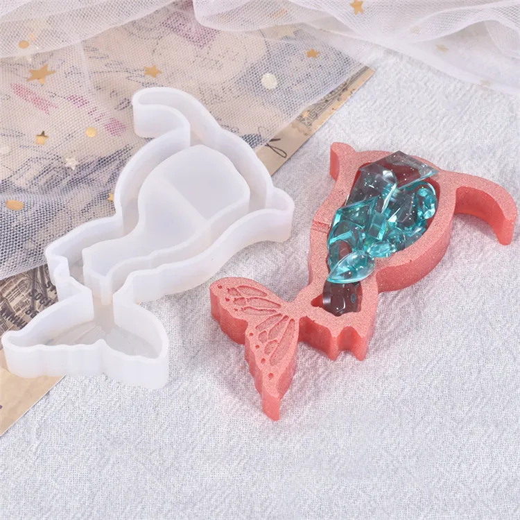 

Y3047 DIY epoxy resin cat silicone keychain molds mermaid tail shaped silicone shaker mold, Blue