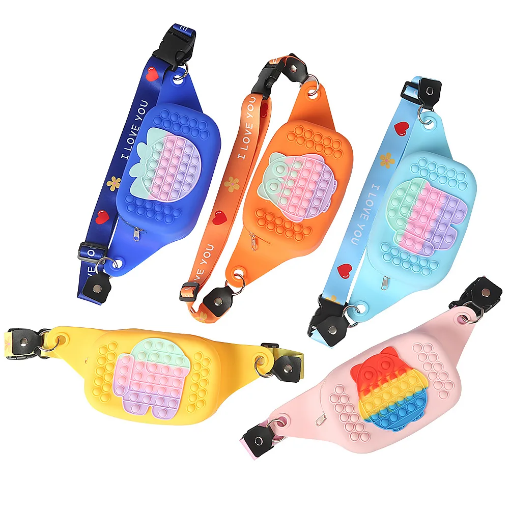 

waterproof kids adults women men running fanny pack popit waist bag silicon cartoon owl minnie among us fidget pop it waist bag