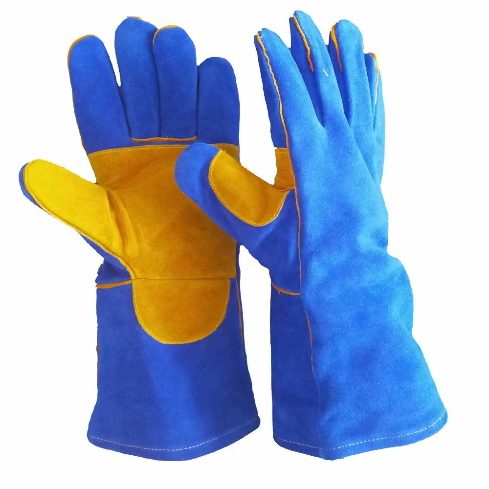 Blue 16 Inches Extra Long Sleeve Fire Resistant Leather Welding Gloves Buy Welder Gloves,Work