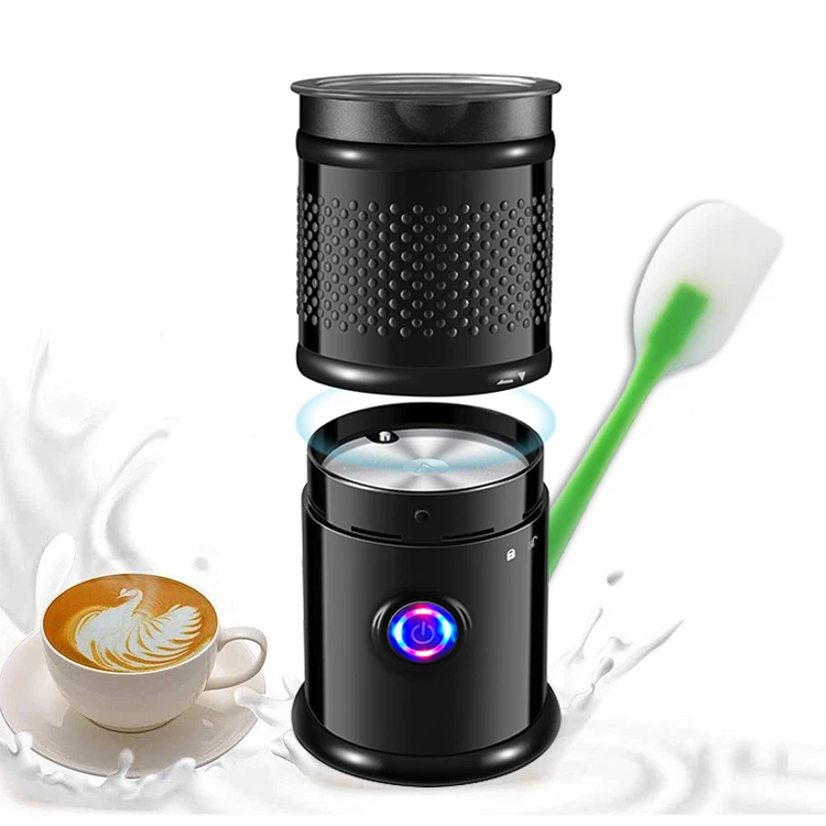 

Logo Electric Custom Frother Coffee Whisk Milk Steamer Hot Milk Frother Warmer, Black, white