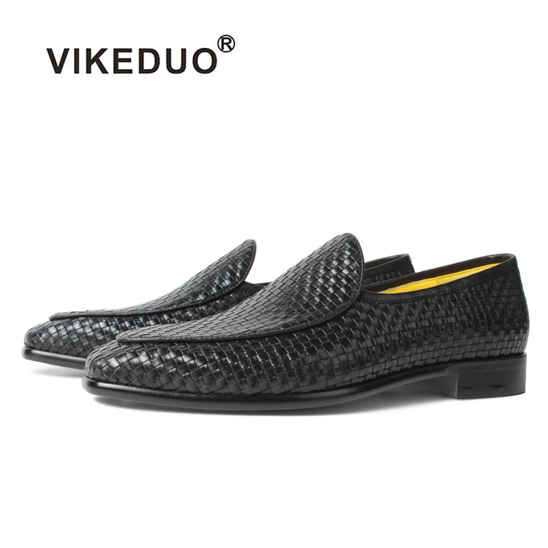 

Vikeduo Hand Made Large Size lack Italian Style Smoking Shoes Mens Genuine Leather Loafers For Wedding Men, Black