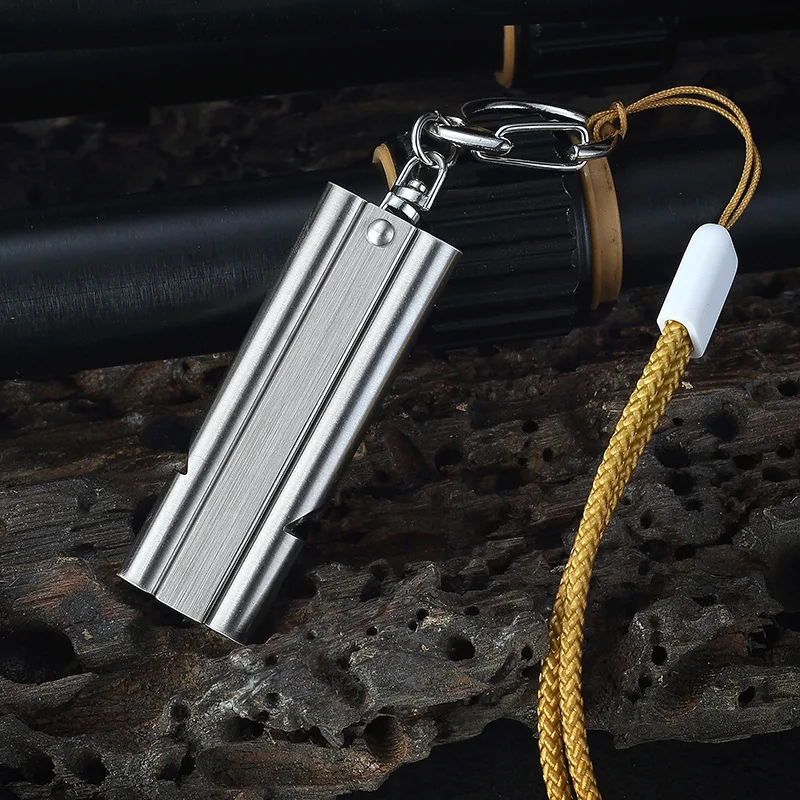 

Outdoors High Decibel Portable Keychain Whistle Stainless Steel Double Pipe Emergency Survival Whistle Multifunction Tools, As picturres