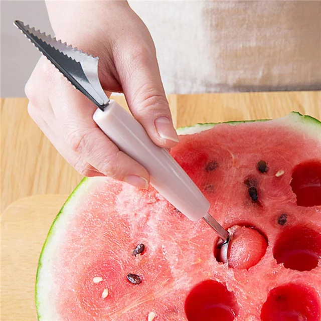 

Plain Double-headed Fruit Baller Household Fruit and Vegetable Corrugated Carving Knife Kitchen Accessories, As show