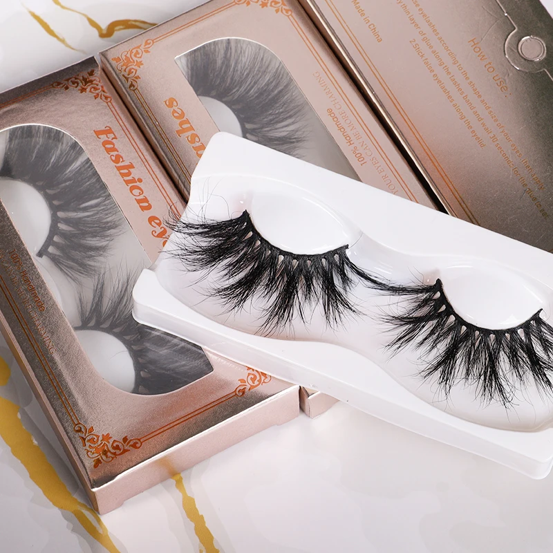 

Hot selling mink lash wholesale vendor thick 25mm real mink fur eyelash with packaging box, Natural black