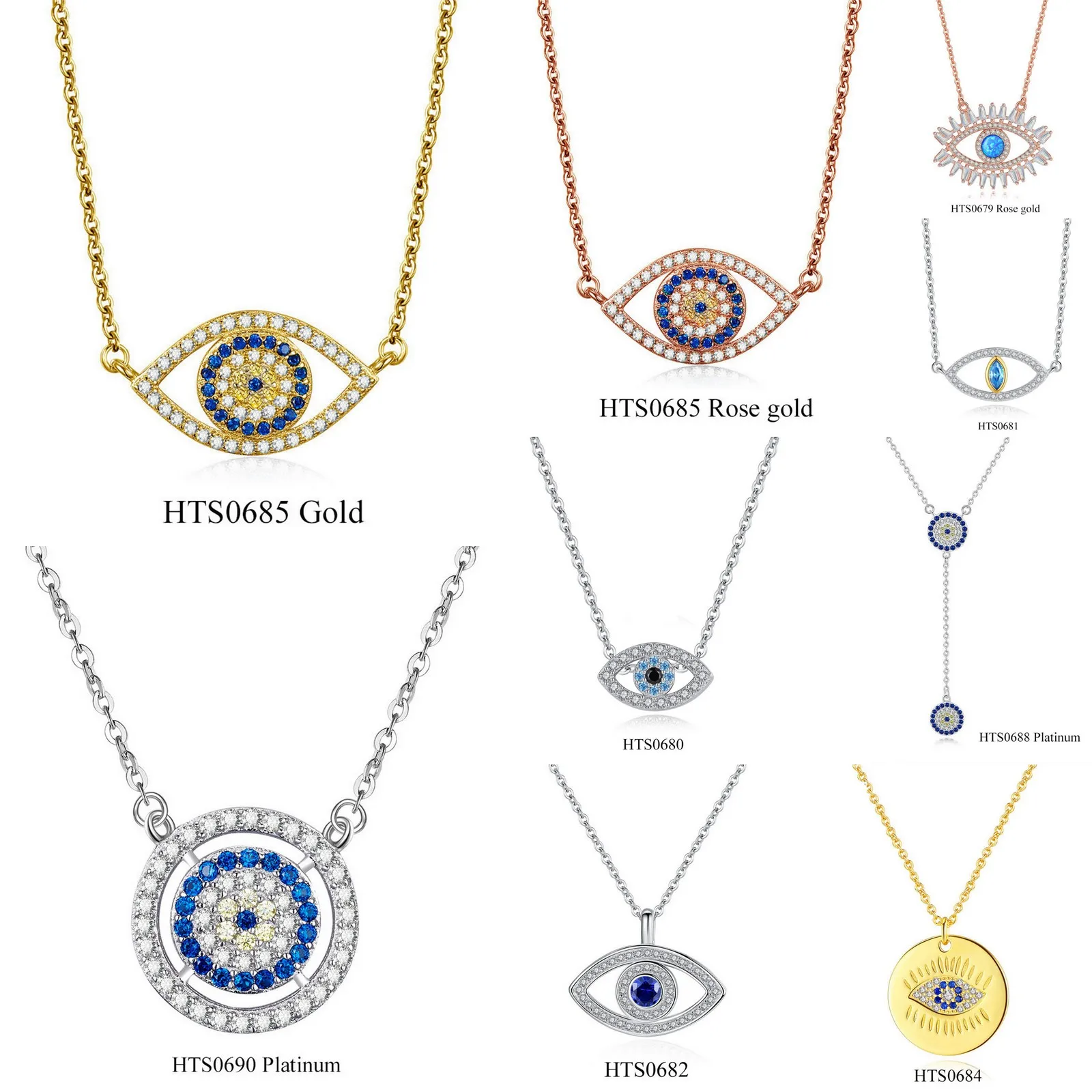 

22 styles collection Sterling silver 925 evil eye diamond platinum color cz round third eyes pendant protection necklace, Picture shows