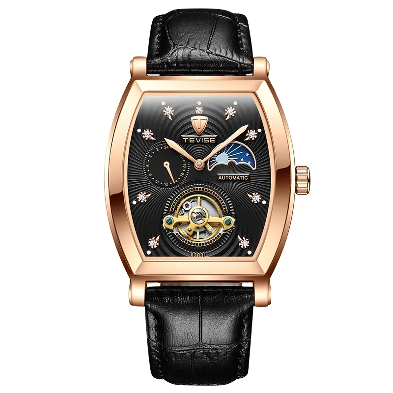 

Mechanical Automatic Watch Men Business Tourbillon Top Luxury Brand Relojes Hombre Leather Moon Phase Watches