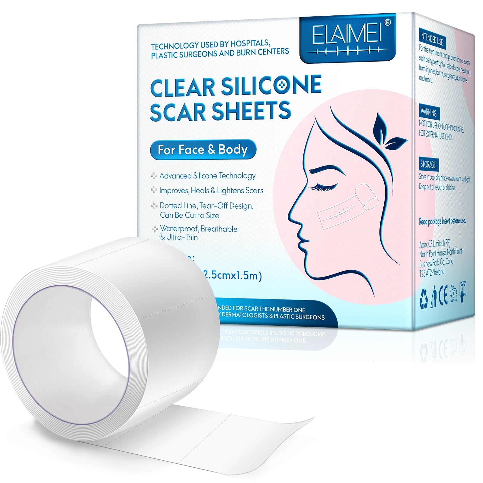 ELAIMEI Invisible Silicone Gel Sheets Private Label Advanced Flexible Reusable Clear Silicon Tape Roll for Face Blemish Scars