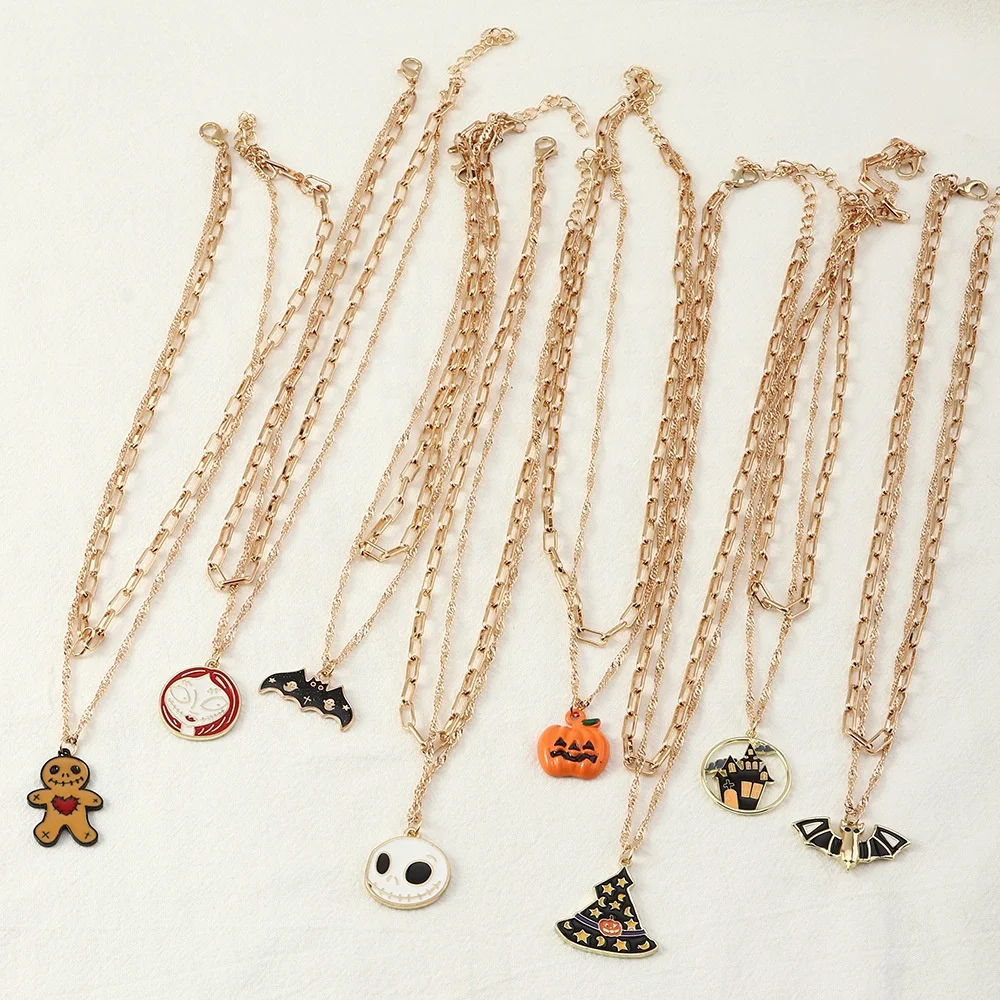 

Horror Party Holiday Pumpkin Ghost Face Halloween Necklace Alloy Oil Drop Necklace, As pictures