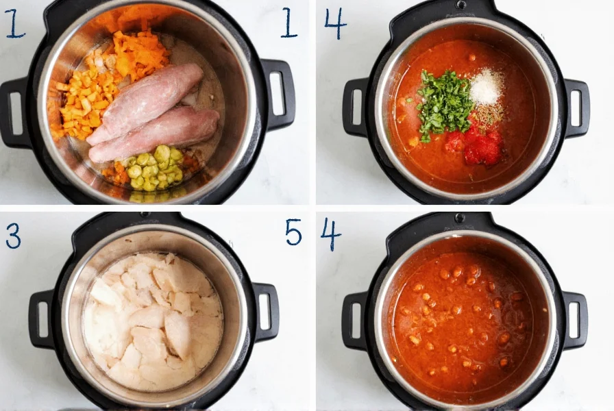 Step-by-step preparation of instant pot turkey chili showing ingredients in mise en place arrangement