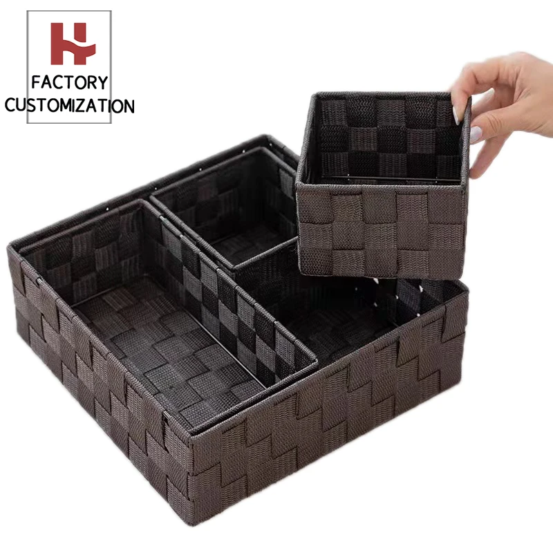 

Woven polypropylene basket Closet Bin Container Tote Organizer Divider pp Woven Storage Boxes & Bins for Drawer, Customized color