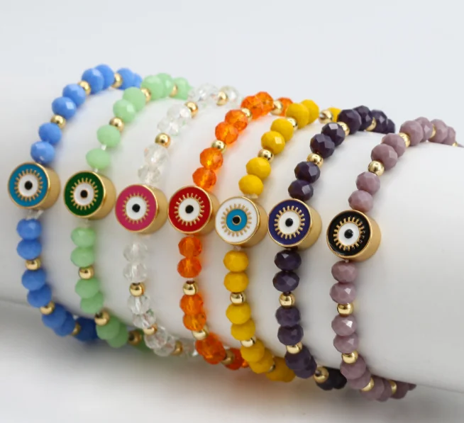 

Trendy colorful beaded turkish enamel evil eye crystal roman bracelets 2021 personalized, Picture shows