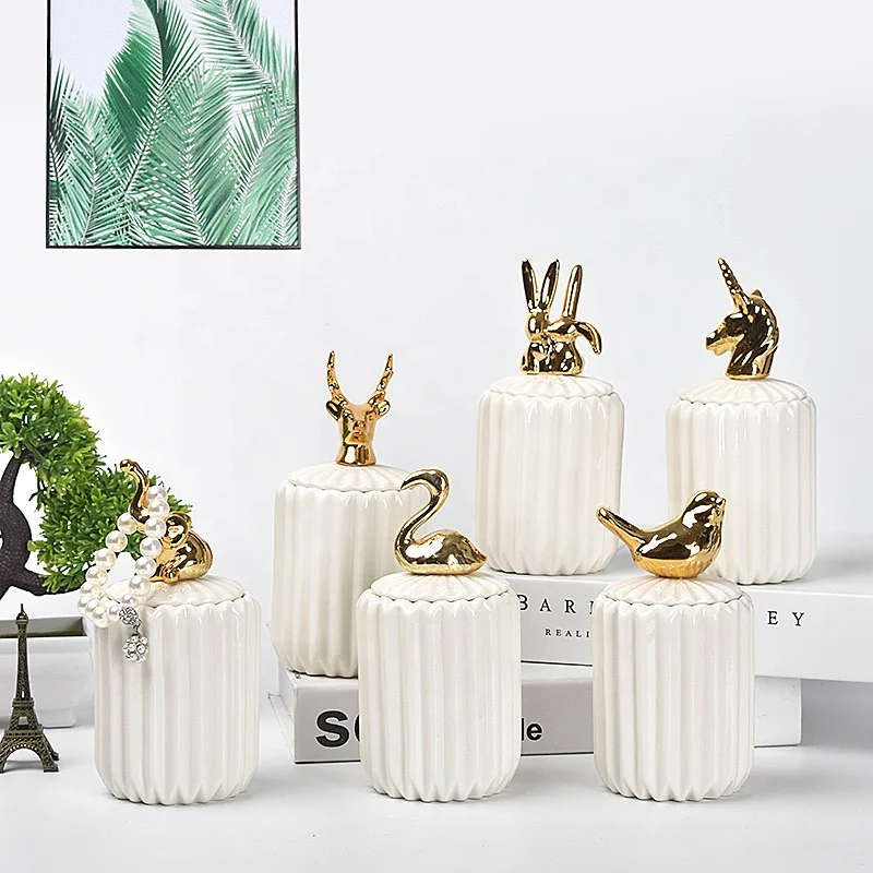 

Irregular Gold Standing Animal Jewelry Case Candy Jar Ceramic Jar For Table Decoration