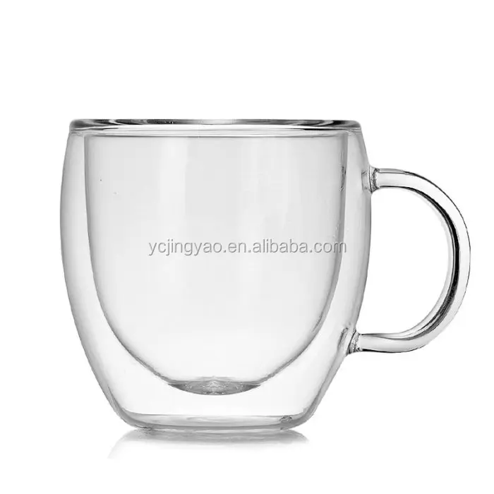 

250ml Double Wall Insulated Glass Coffee Tea Cup Clear Double Layer Glass Handle Coffee Cup for Drinking, Clear transparent