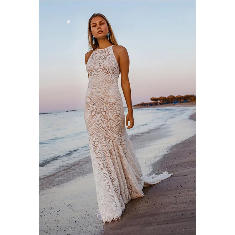 Fashion Cheap White Sleeveless Maxi Evening Gown Bridesmaid Lace