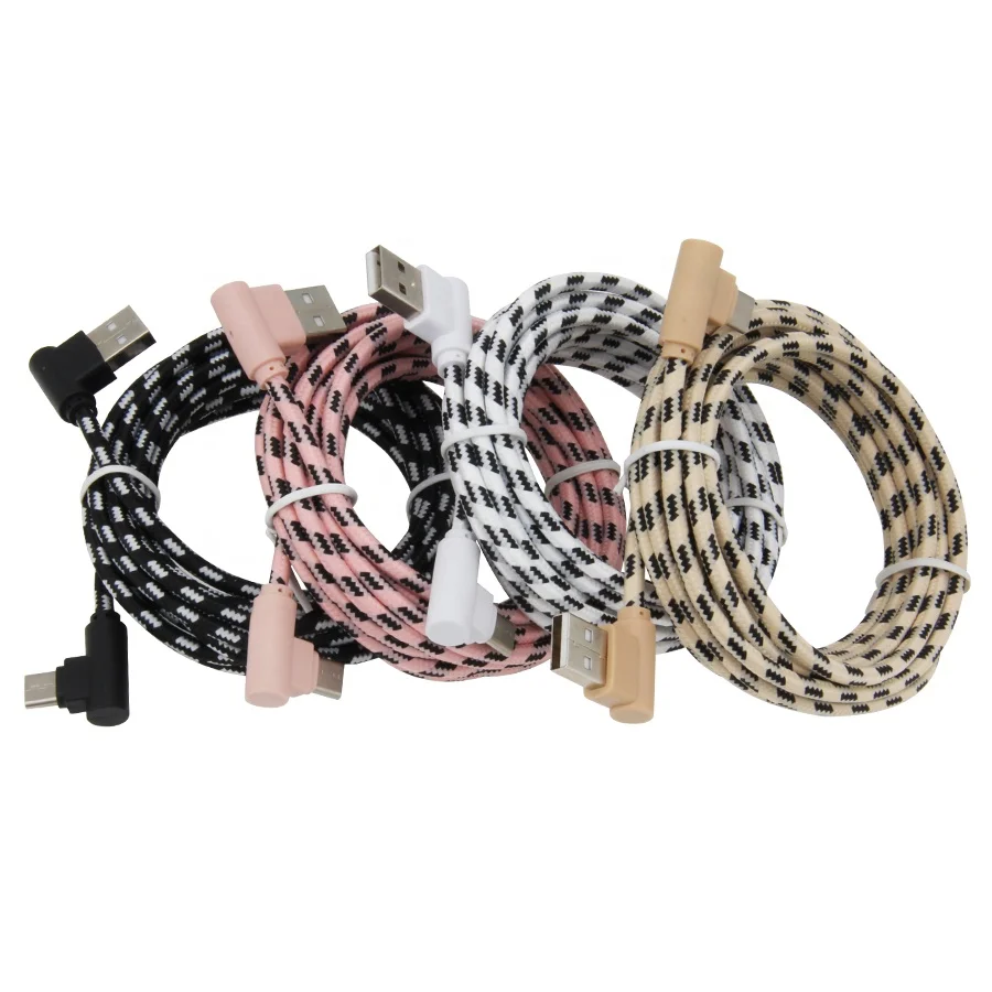 

3m USB Type C 90 Degree Elbow Fast Charging USB-C Cable Type-C Data Sync Cord Wire For Samsung S9 Huawei P30, Black, white, golden, pink