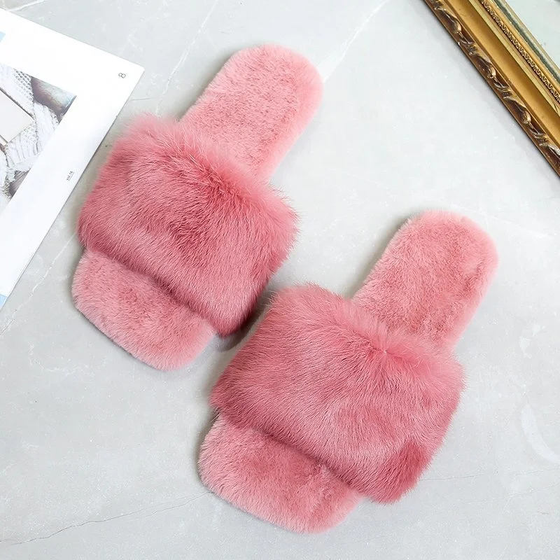 

High Quality Summer Color Fur Bedroom Slippers For Ladies Fashion Soft Warm Slippers At Home, Black,pink,green,white,khaki