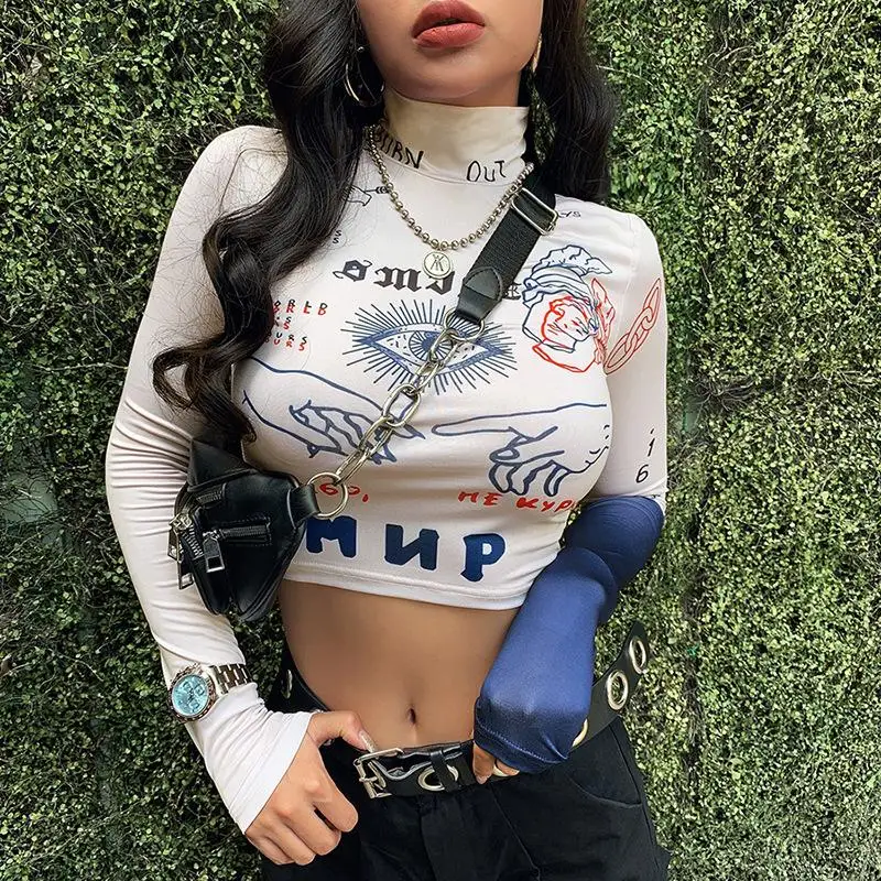 

Trendy Multiple Pattern Printed Tight Cropped T Shirt 2020