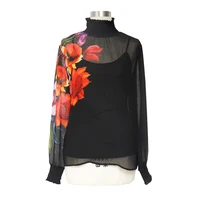 

New design 2020 spring silk printed long sleeve women blouse printed blouse fashion blouse
