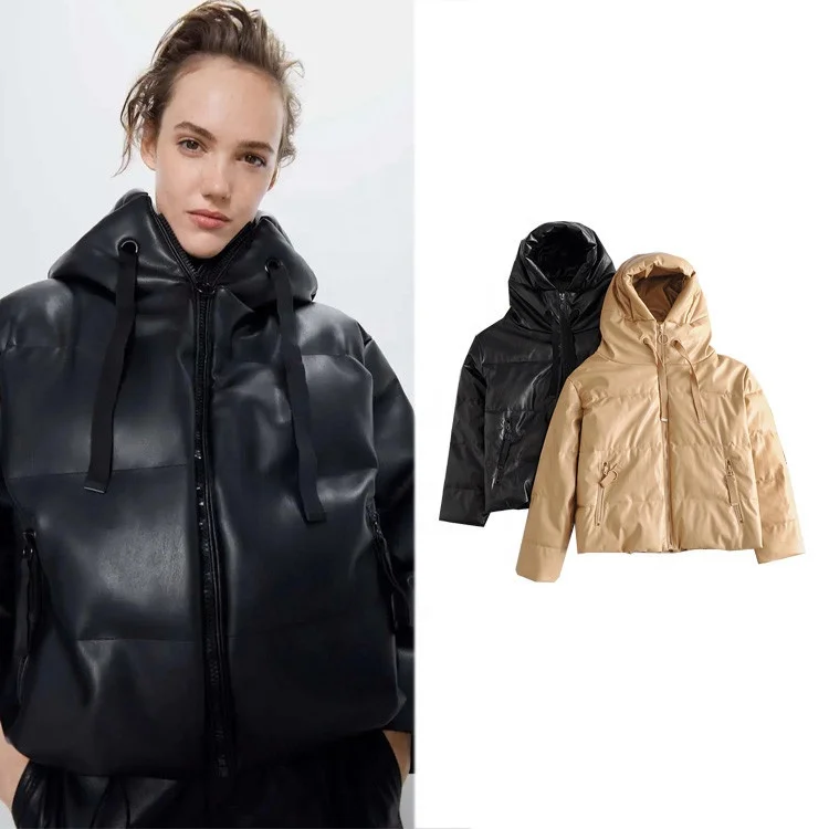 

women thick warm coat faux leather lining winter jacket zipper hooded parka long sleeve outwear with pockets