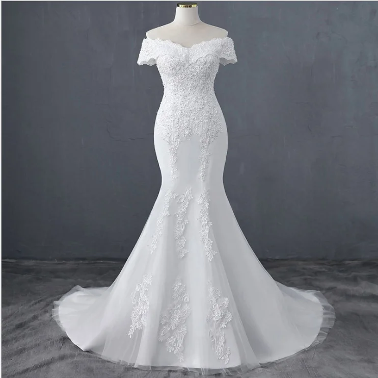 

Fashion New Designer Wedding Gown Bride Vestido De Noiva White Lace Mermaid Wedding Dress
