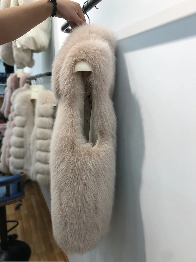 
Luxury Fox Fur Vest Coats For Ladies Real Thick Fox Fur Long Vest Women 