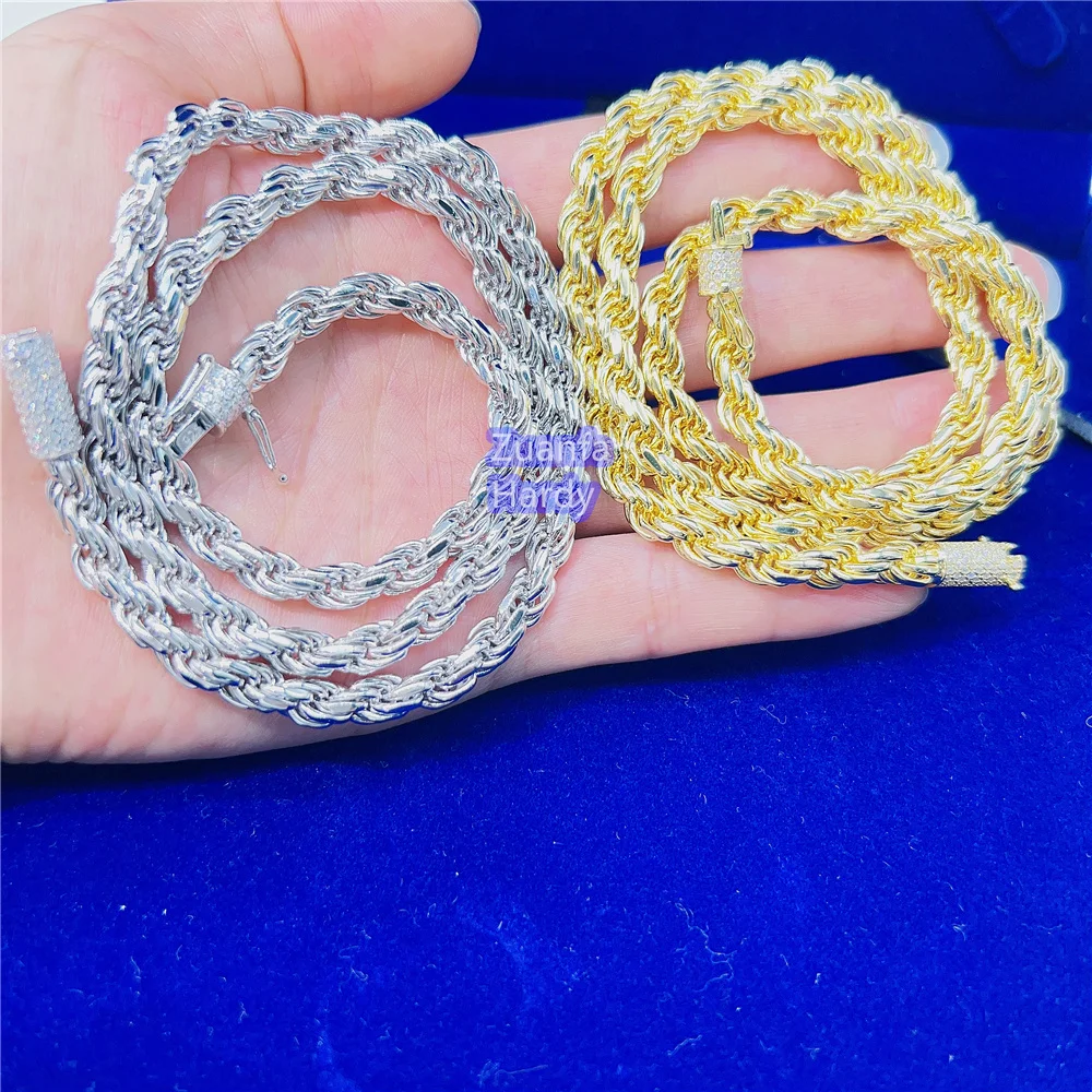 

6mm moissanite pass tester gold plated diamond clasp necklace 925 sterling silver rope chain