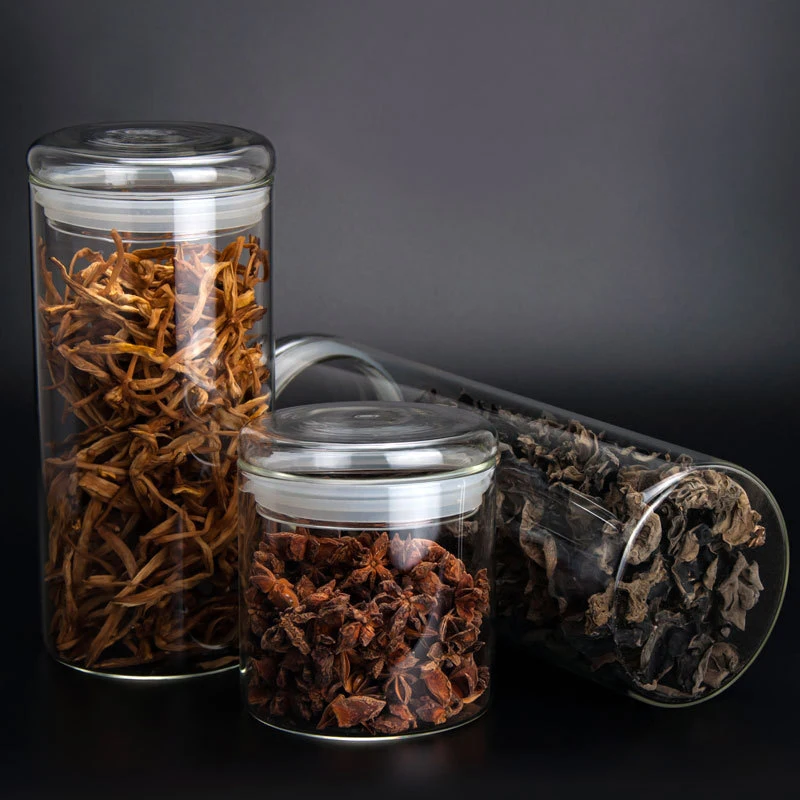 

High Quality glass lid straight glass storage jar with silicone storage jar seals, High transparency