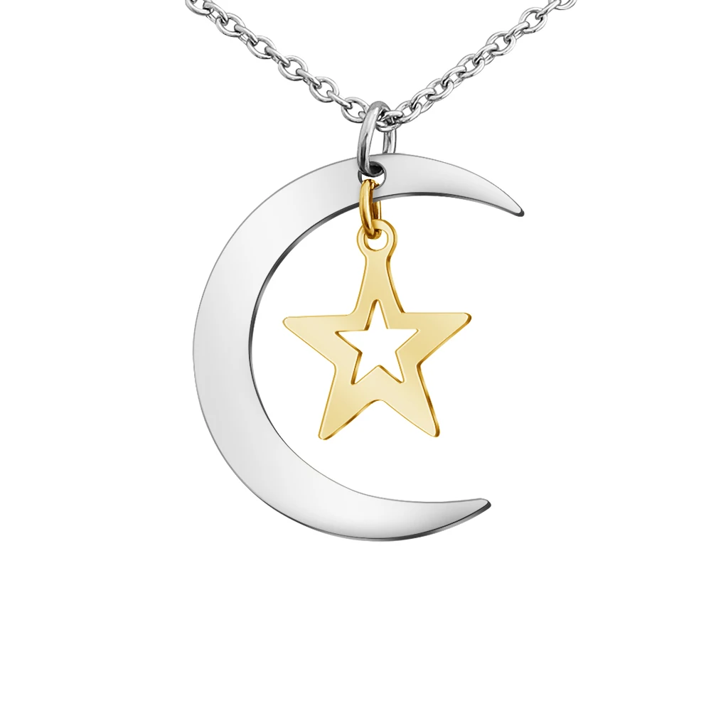

Wholesale Stainless Steel Moon And Star Pendant Necklace