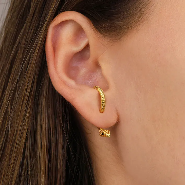 

Fashion Edgy Divided Snake Stud Earrings Women Punk Statement Various Wearing Ways Gold Front Back Wrapped Snake Earrings