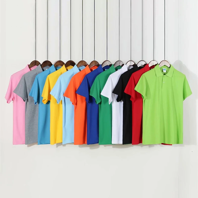 

Wholesale cheap solid color blank short-sleeved t-shirt polo T-shirt 100% polyester printed logo men's t-shirt, 12