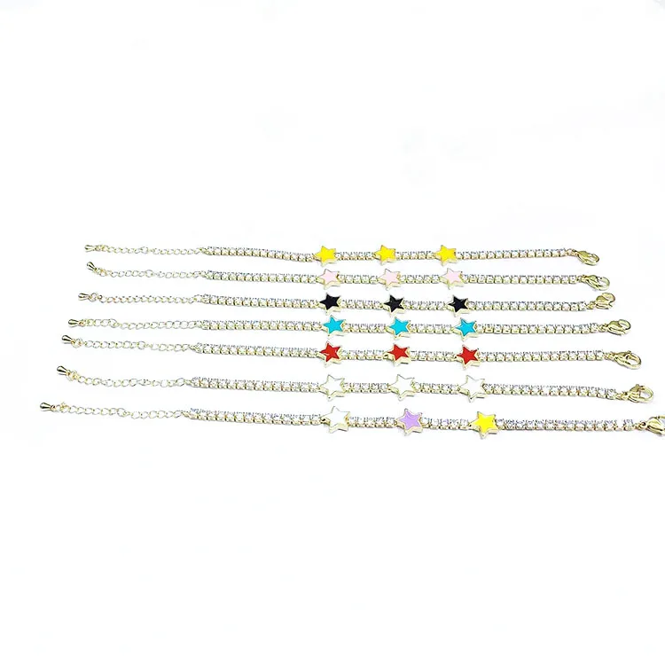 

BC1288 New style rainbow zircon cz micro pave enamel star cubic zirconia tennis chain adjustable bracelets